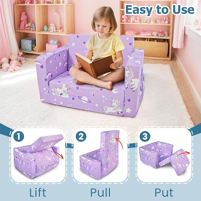 Kids Couch, 2-in-1 Kids Fold Out Sofa, Convertible Toddler Couch to Lounger - Image 7