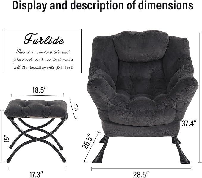 Oversized Chair with Ottoman, Modern Reading Chair, Lounge Accent Chair with - Image 3