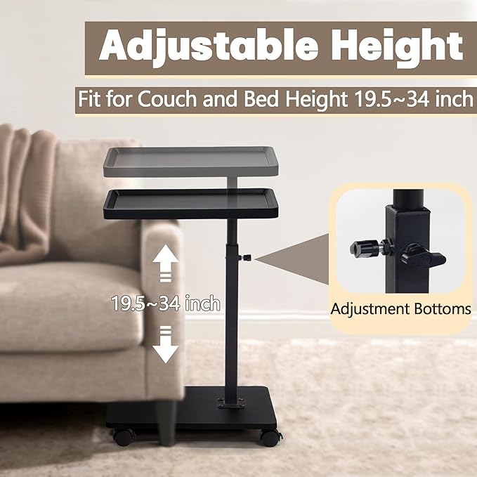 Aoligrace C Shaped End Table Adjustable Height, 360° Swivel Side Table - Image 3