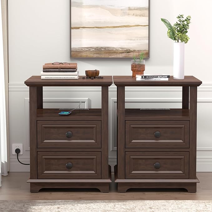 18" Wide End Table with Fast Charging Station Set of 2, 18” Wide Sofa Side by Alwaysreadyforyou