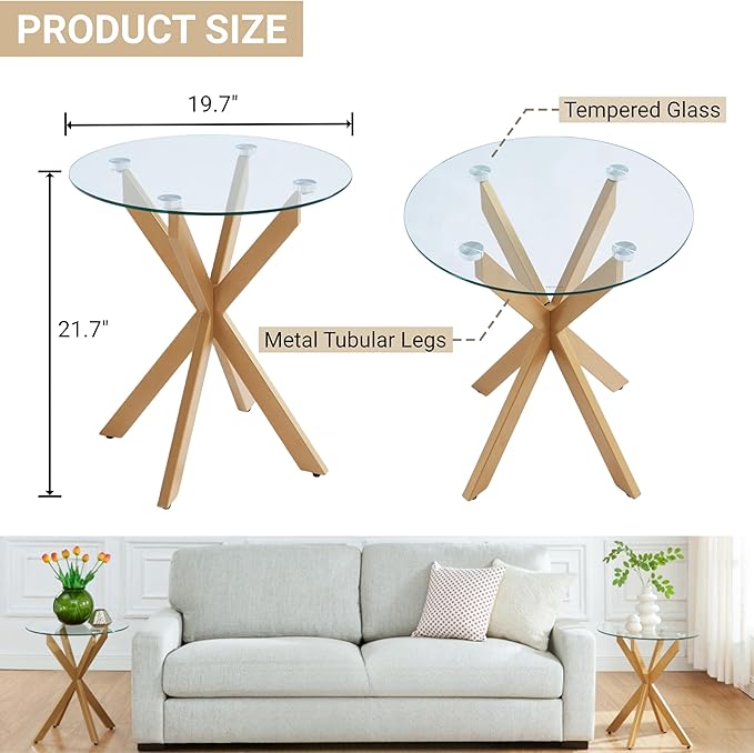 Modern Glass End Table, Small Round Side Table - Image 2