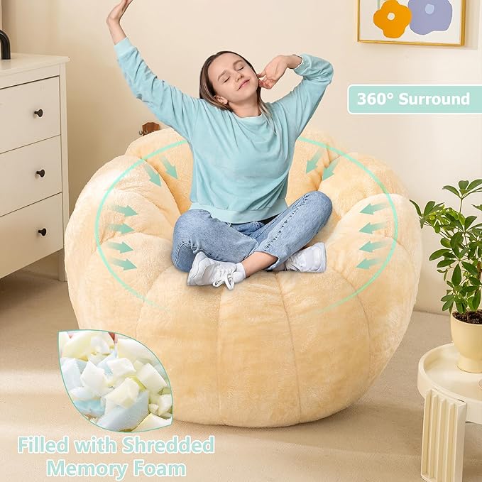 Pumpkin Bean Bag Sofa Chair for Adult, Beanbag Couch - Image 5