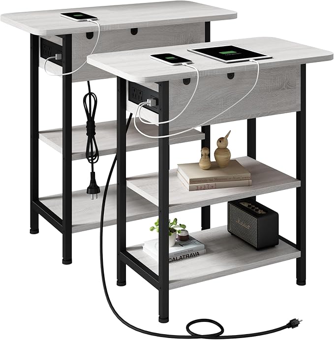 LIDYUK End Table with Charging Station, Nightstands Set of 2 by LIDYUK