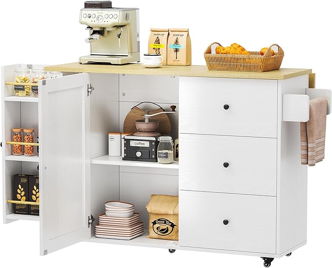 IRONCK Kitchen Island with Storage, 47.2in Rolling Island on Wheels, Kitchen - Image 9