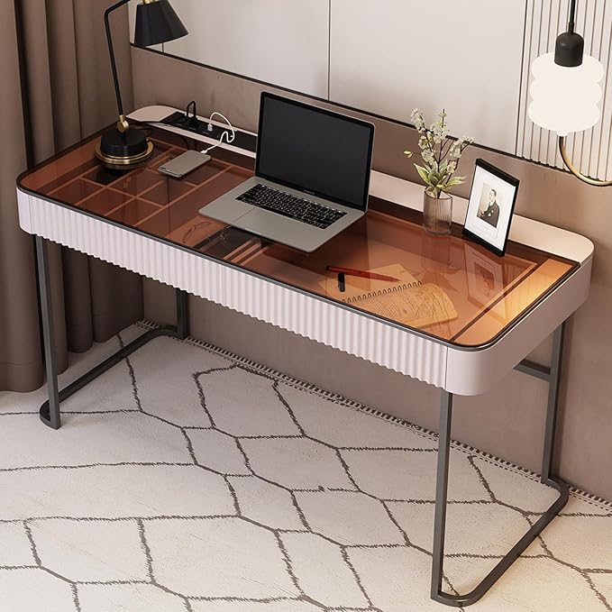 Lartis Home Office Desk Computer Desk Pale Pink Writing Desk - Image 5