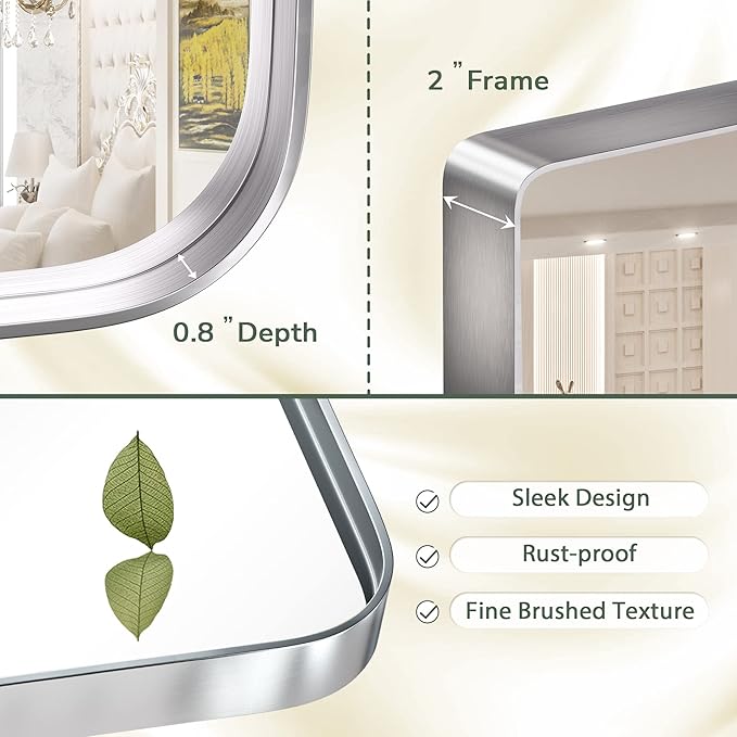 TokeShimi 20 x 30 Inch Silver Bathroom Wall Mirror Vanity Metal Frame Round - Image 4