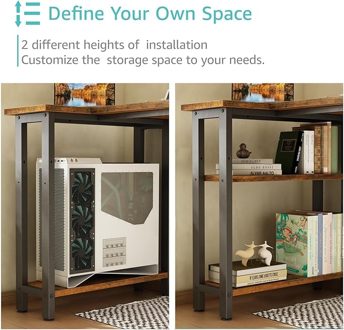 Lufeiya L Shaped Desk with Drawers & Storage Shelves, 47 Inch Small Reversible - Image 8
