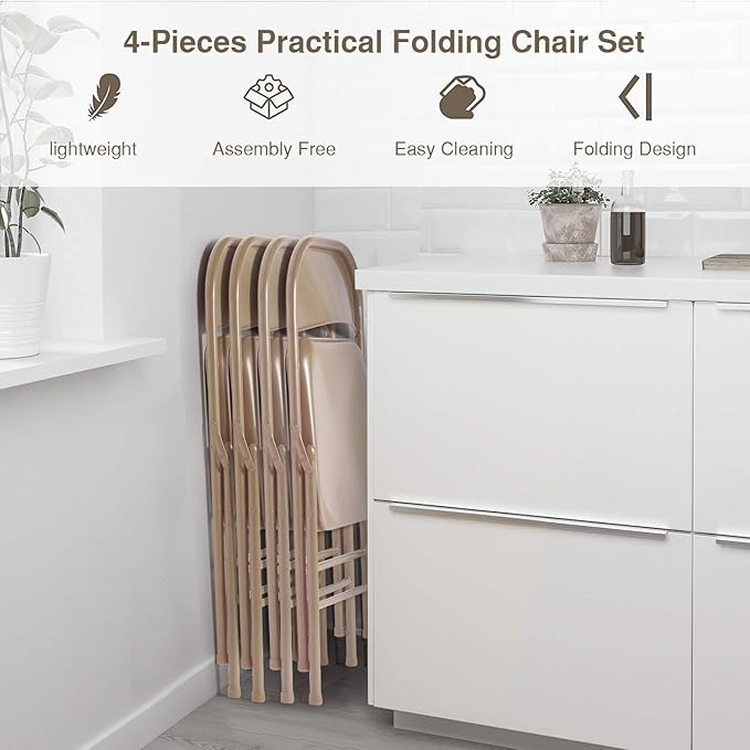 VECELO Metal Folding Chairs 4 Pack, Double Hinged Steel Frame Easy - Image 6