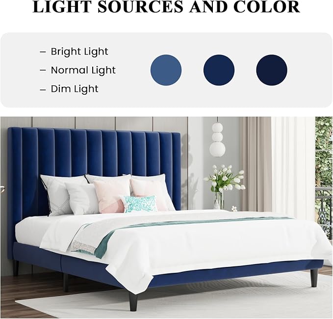 SHA CERLIN King Bed Frame/Velvet Upholstered Platform Bed Frame - Image 3