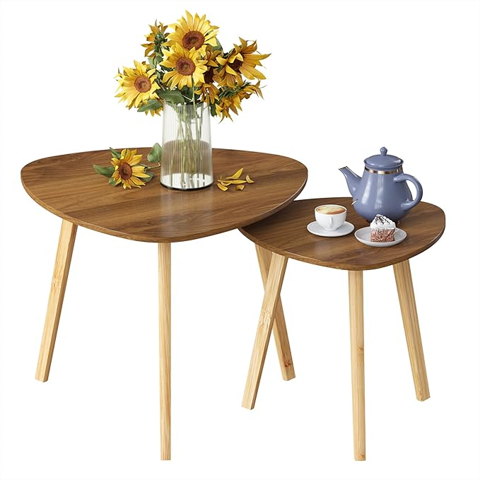 BAMEOS Bamboo Nesting Triangle End Table - Image 8