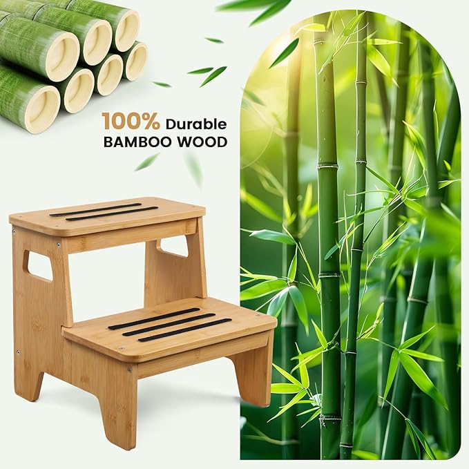 Wooden Step Stools for Kids, Heavy Duty Bamboo 2-Step Stepping Stools for - Image 6