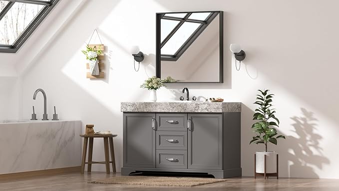 Keonjinn 30x30 Inch Black Bathroom Mirror, Modern Farmhouse Rectangular Wall - Image 2