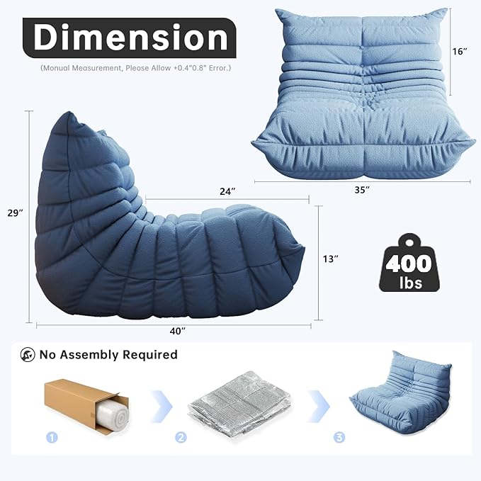 Bean Bag Chairs for Adults, BeanBag Reading Chair Memory Foam Couch, Floor - Image 2