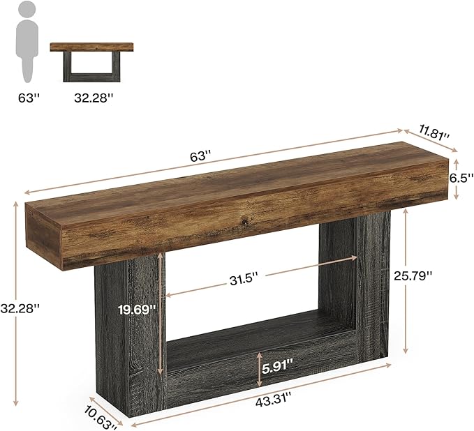 Tribesigns 63" Console Table, Farmhouse 2-Tier Entryway Table - Image 2