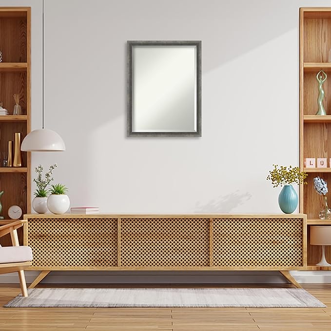 Amanti Art Grey Wall Mirror 26x20 Burnished Concrete Narrow Rectangle Bathroom - Image 6