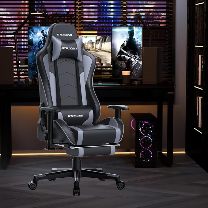 GTRACING Gaming Chair with Footrest Speakers Video Game Chair Bluetooth Music - Image 2