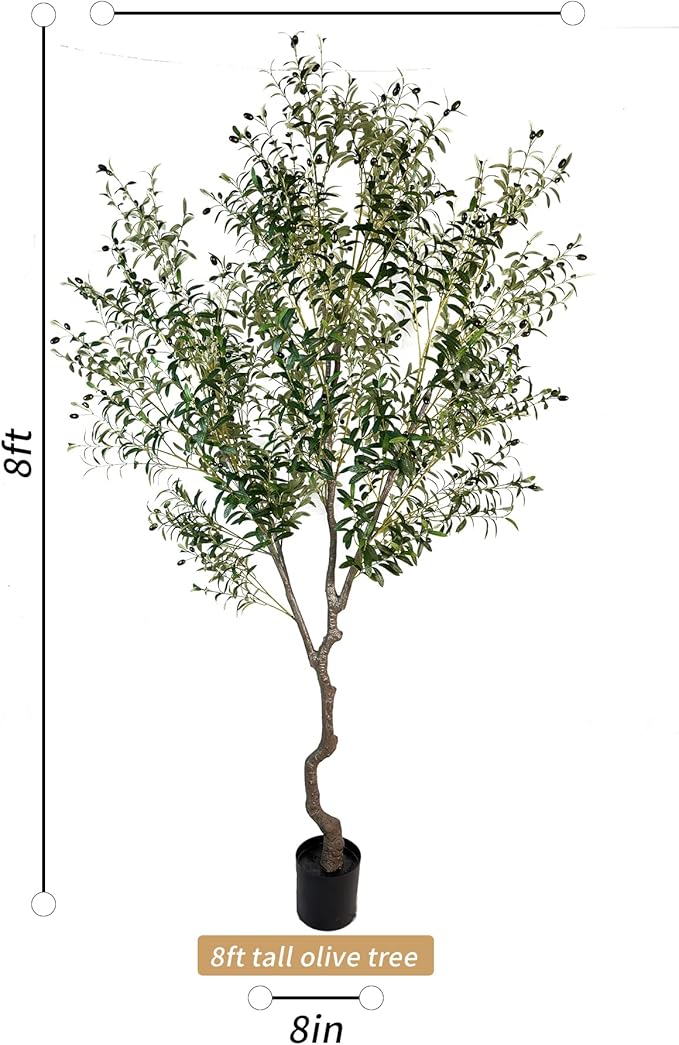 Artificial Tree Faux Olive Tree 8ft Tall Fake Olive Plant in Pot Fake Silk Tree - Image 2