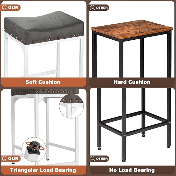 Bar Stools Set of 4, Modern Backless Saddle Counter Stools - Image 6