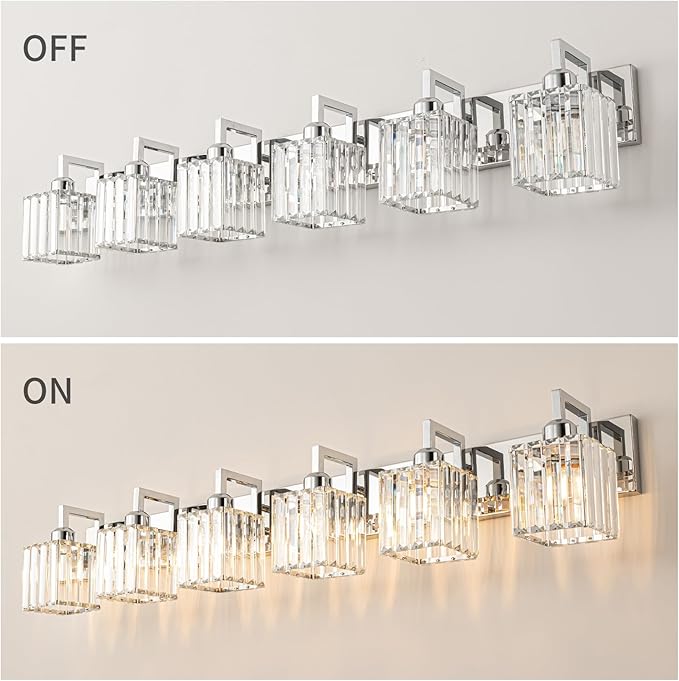 Modern Bathroom Vanity Light 6-Lights Chrome Crystal Wall Lamp Bathroom Modern - Image 4