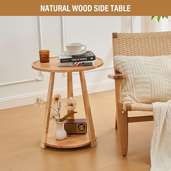 CozyDH Round End Table, Wooden Narrow/Little Coffee/Sofa/Couch SideTable - Image 6