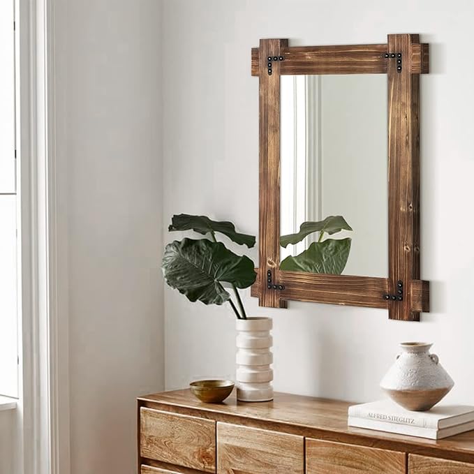 MeMoreCool Rustic Wood Mirror for Bathroom, Decorative Framed Farmhouse Vanity - Image 3