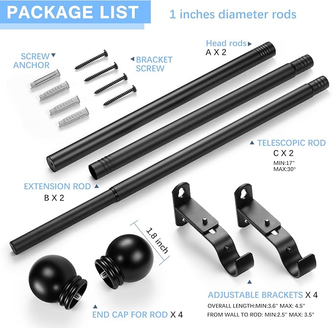Curtain Rods for Windows 16 to 48 Inches, Curtain Rod Max Adjustable Length of - Image 3