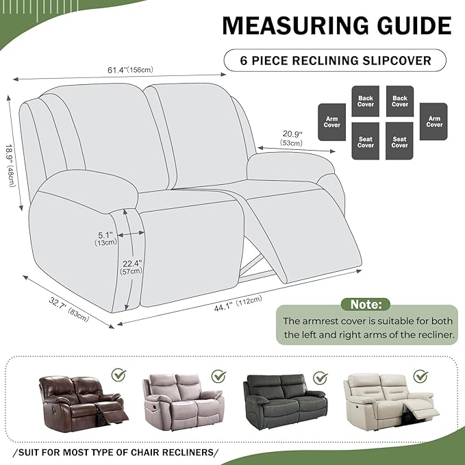 vctops 6 Pieces Geometric Jacquard Plush Recliner Loveseat Slipcovers Soft - Image 2