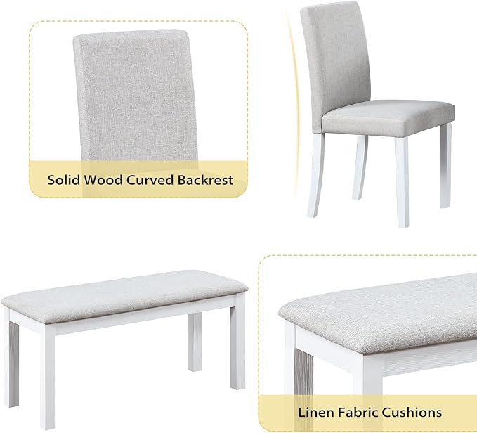 6-Piece Solid Wood Dining Table Set, Including 1 Dining Table, 4 Upholstered - Image 5