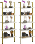 5 Tiers Ladder 2-Piece Shelf White Marble Modern Bookshelf Open Tall Wall Mount by Wolawu