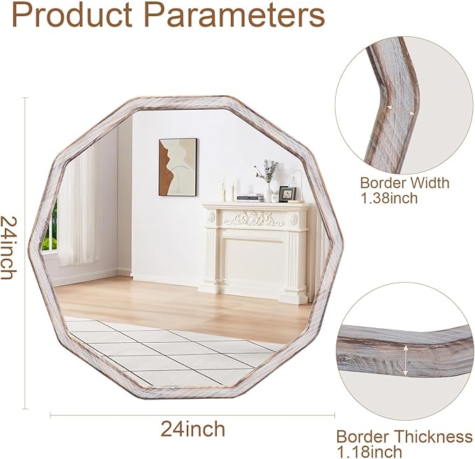 ULIKE White Wood Mirror for Wall, 24 Inch Rustic Farmhouse Mirror - Image 5