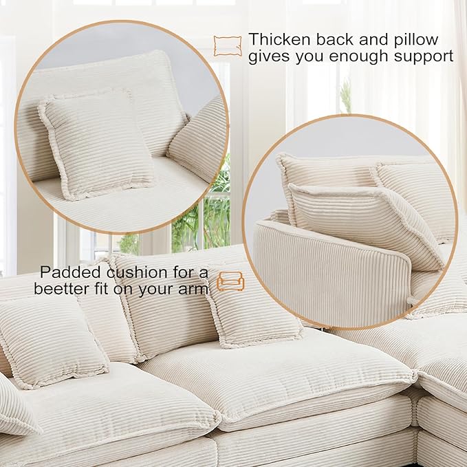 Furniliving 117‘’ L-Shaped Sofa, Luxury Corduroy Modular Sectional Couches - Image 4