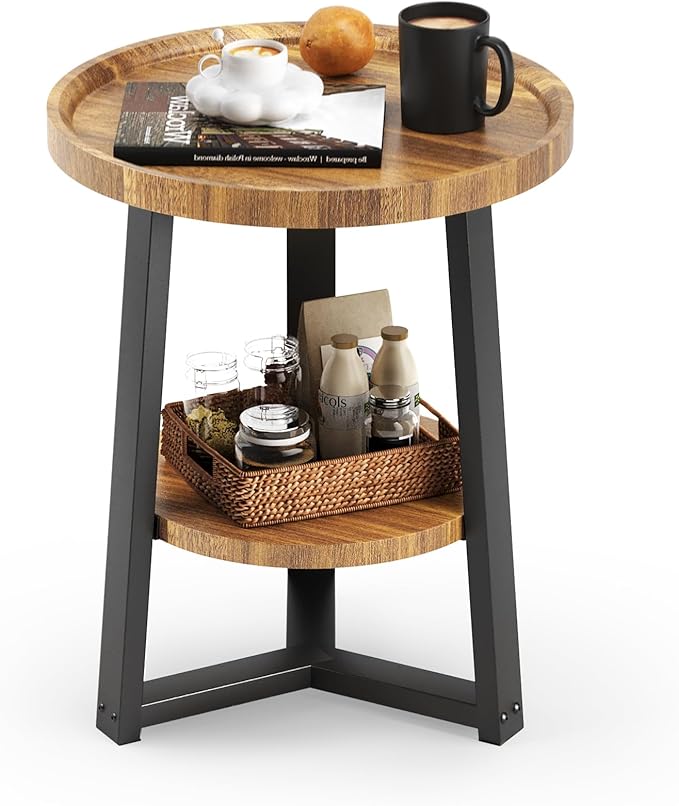PPAMAPIC Round End Table, 2 Tier Side Table - Image 3