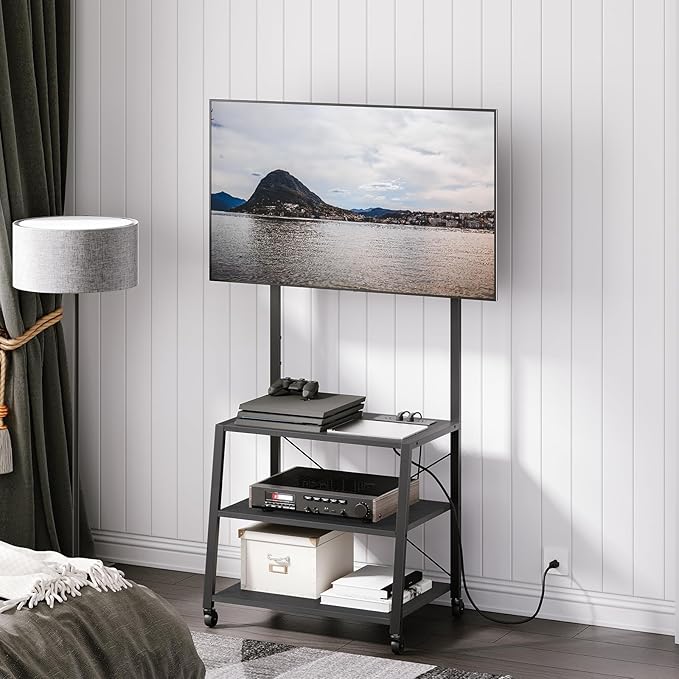 HOOBRO Rolling TV Stand with Mount and Power Outlet Up to 55 inch TVs, Corner - Image 7