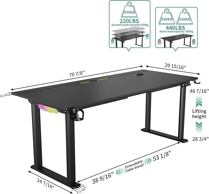 JWX Dual Motor 4 Leg Standing Gaming Desk - Image 2