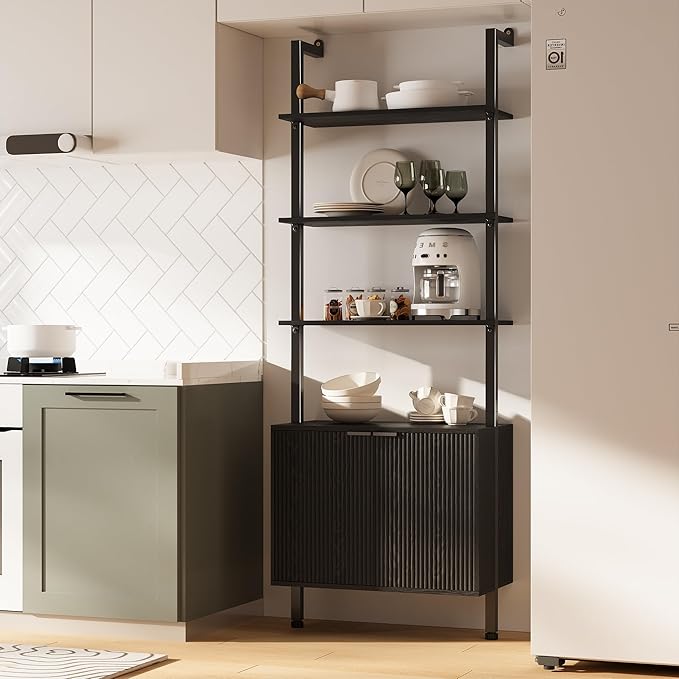 74" Tall Bookshelf with Storage Cabinet, Modern Ladder Shelf with Wood and - Image 7