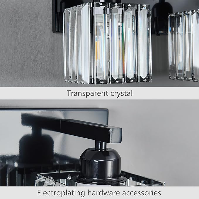Modern Bathroom Vanity Light 3-Lights Plating Black Crystal Bathroom Wall Light - Image 6