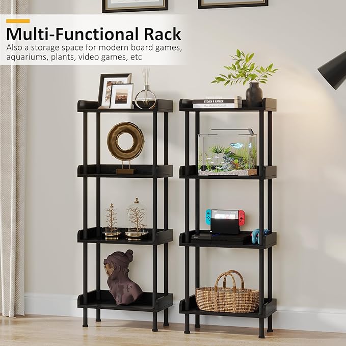 Hosfais Small Wooden Bookcase, 4-Tier Black Rustic Etagere Bookshelf - Image 6