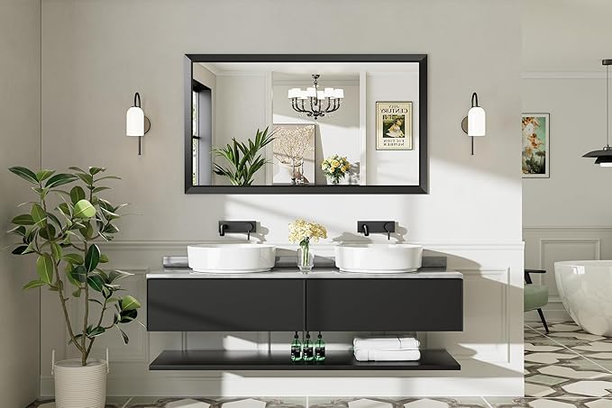 55x32 Inch Black Bathroom Mirror - Image 8