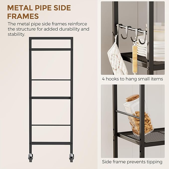 3-Tier Metal Storage Rack with Industrial Wheels, Mesh Shelving Unit with - Image 5