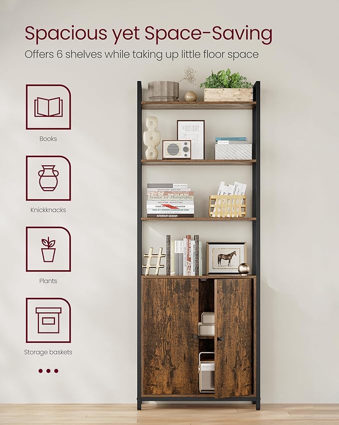 VASAGLE 6-Tier Bookshelf, Tall Bookcase - Image 4