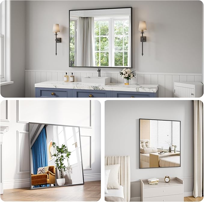 Bathroom Mirror 36x40 Black Bathroom Wall-Mounted Mirrors, Modern Vanity Mirror - Image 3
