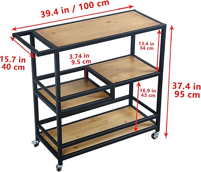 Bar and Serving Cart Industrial & Modern Rustic Rolling Bar and Serving Cart - Image 5