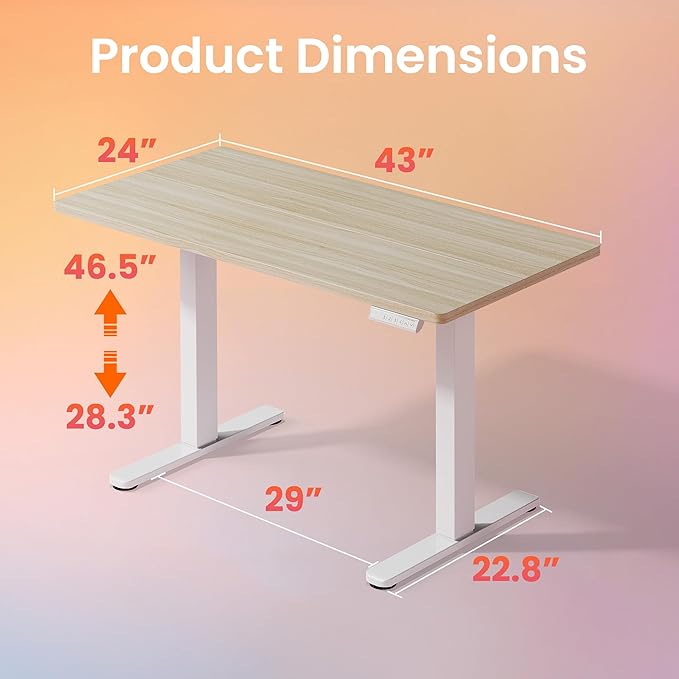 HUANUO 43 x 24 inch Electric Standing Desk Adjustable Height, 4 Memory Height - Image 2