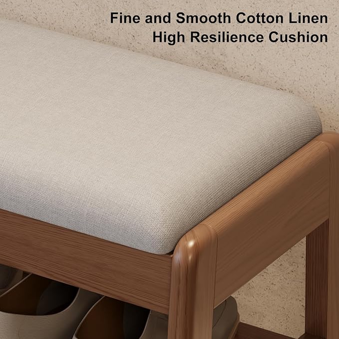 Shoe Rack Bench with Cushion, 2 Tiers Shoe Bench with Flip-Top Storage - Image 5