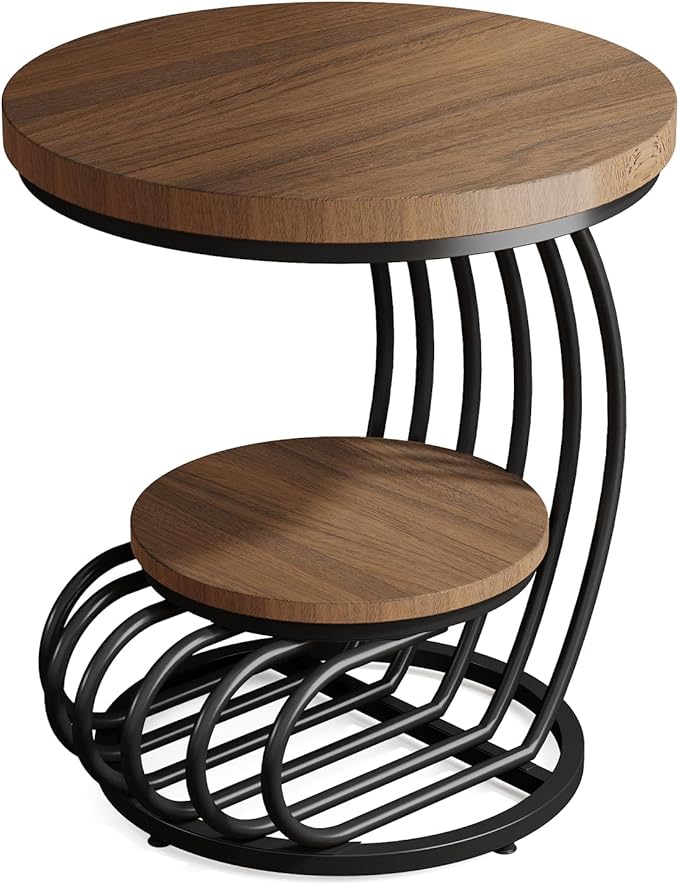 Tribesigns Round End Side Table: 2 Tiers Side Table Set of 2, Vintage End Table - Image 8