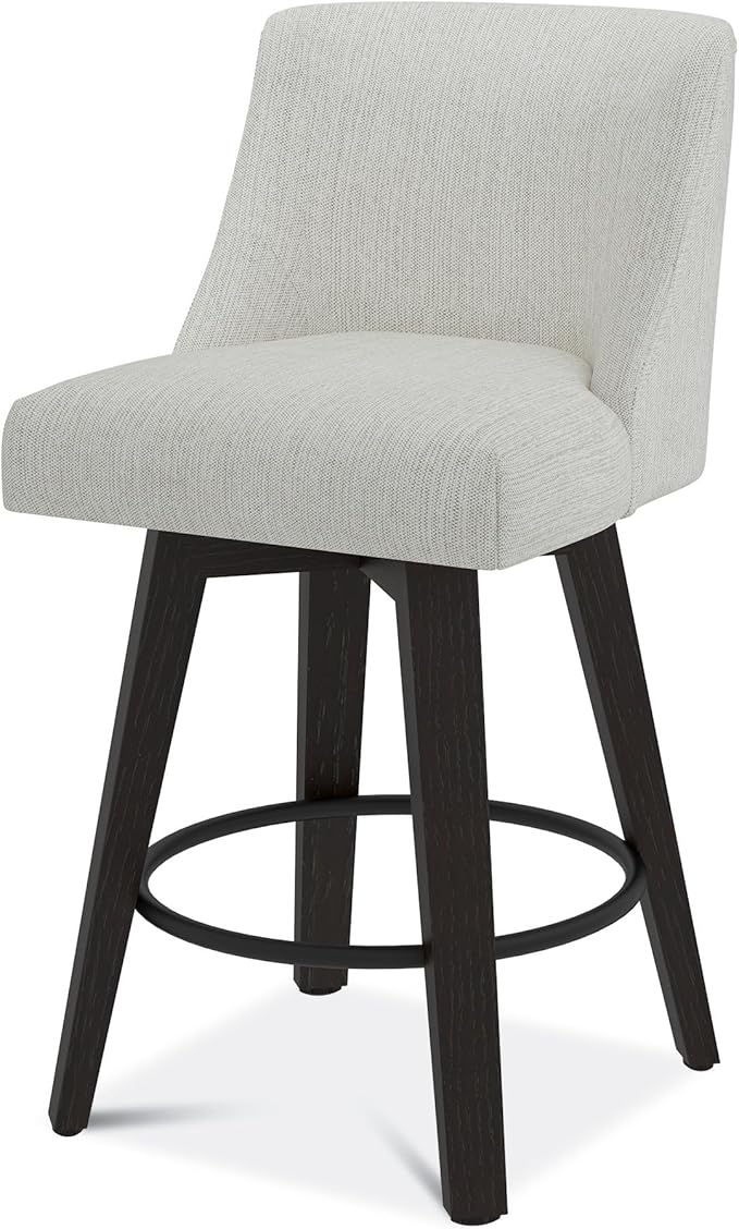 Counter Height Swivel Bar Stools Set of 2, Fabric in Ivory White - Image 6