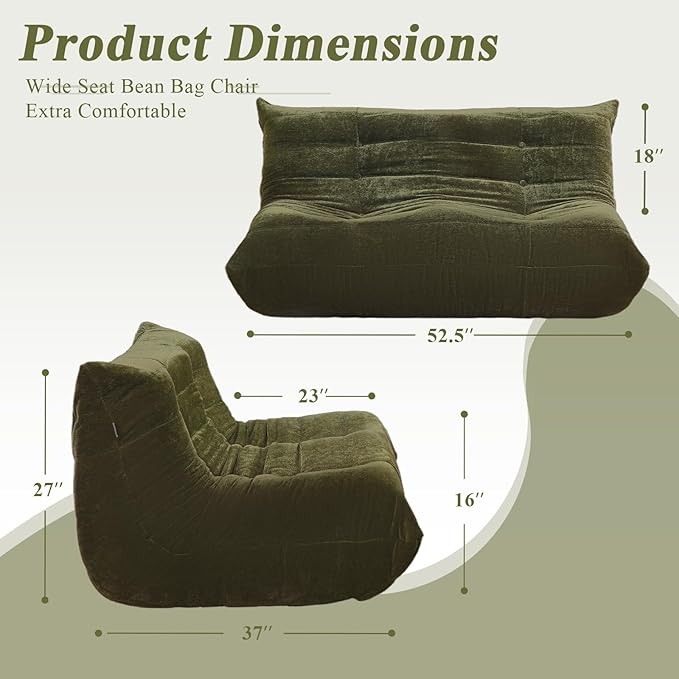 Bean Bag Chair, Loveseat Fireside Chair Large Bean Bag Sofa - Image 2