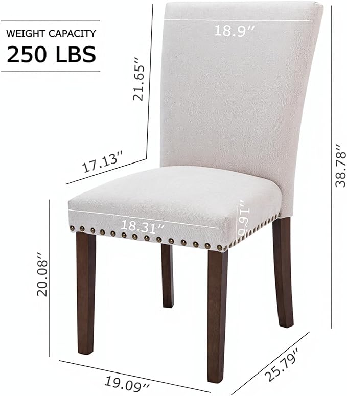 Set of 2 Beige Upholstered Dining Chairs – Farmhouse Kitchen Chairs - Image 2