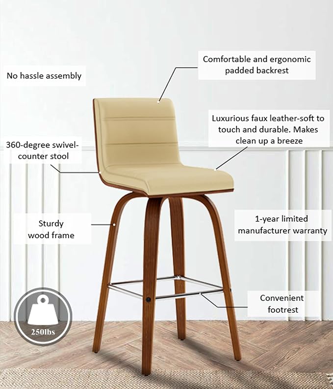Armen Living Vienna 26" Swivel Counter Stool in Walnut Wood Finish - Image 16