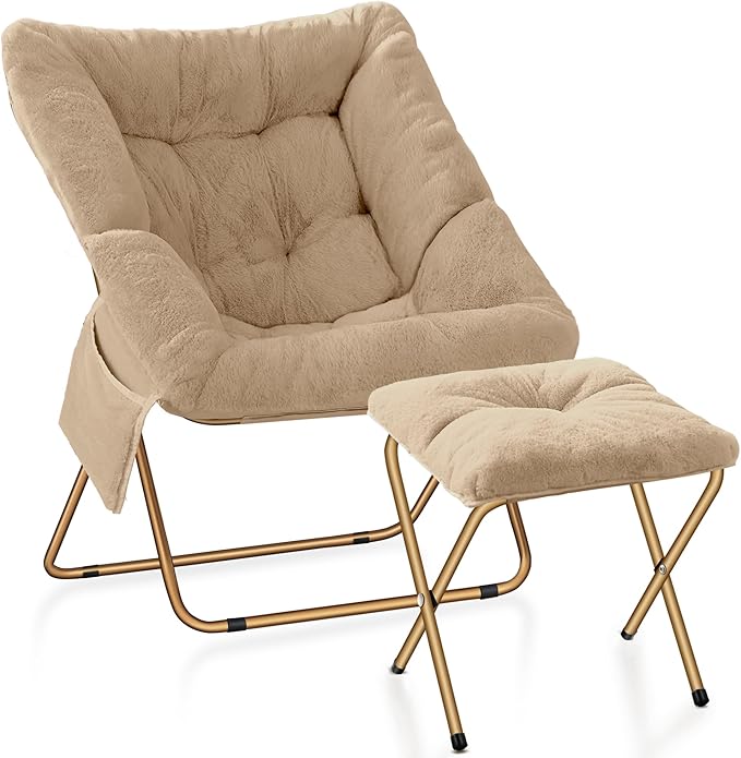 Comfy Saucer Chair for Adults, Foldable Living Room Chairs, Soft Faux Fur by Unknown